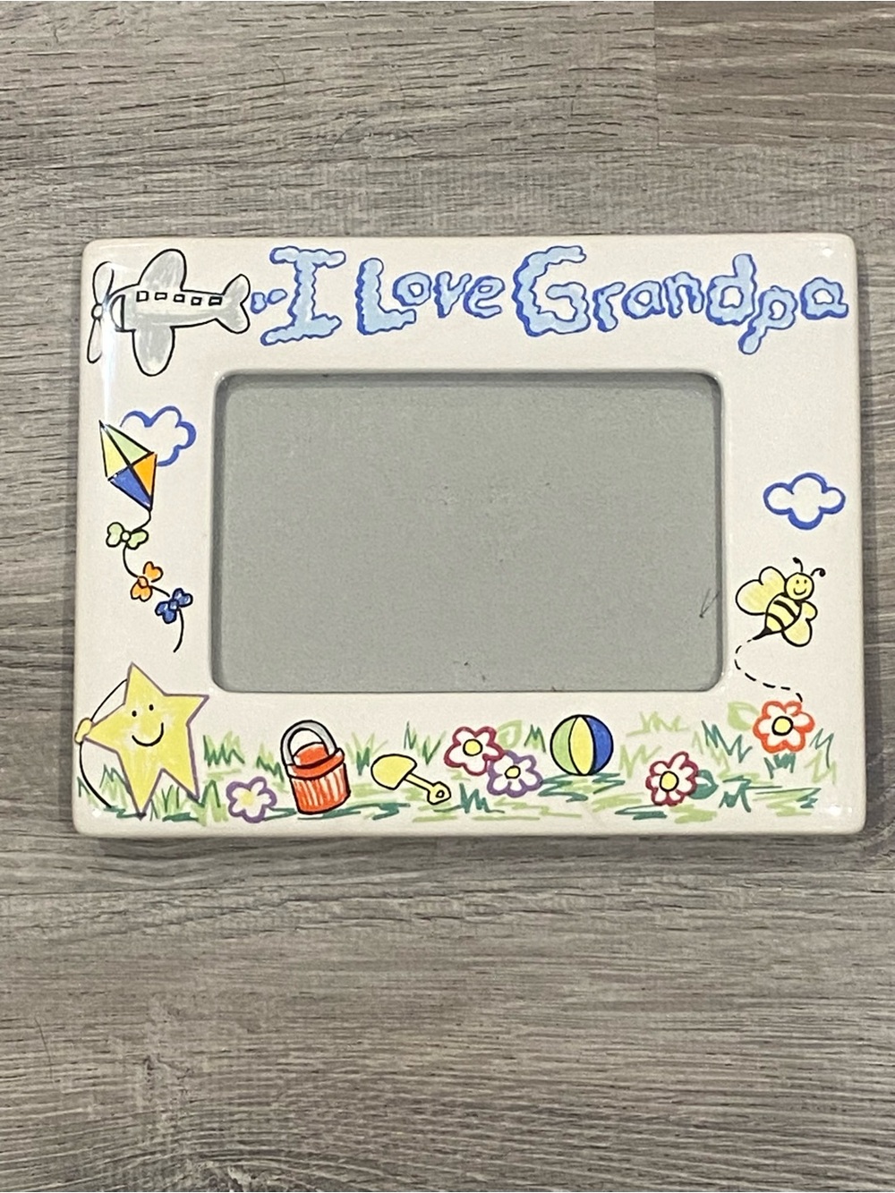 Vtg 90s Russ Berrie Skribbles I Love Grandpa Ceramic 4x6 Picture Frame FLAWED